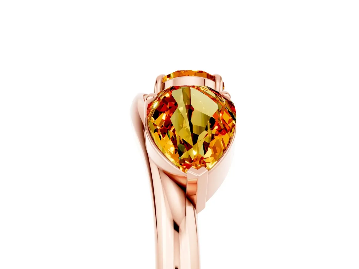 Two-Stone Pear Citrine Bypass Ring with Prong Setting Rose gold