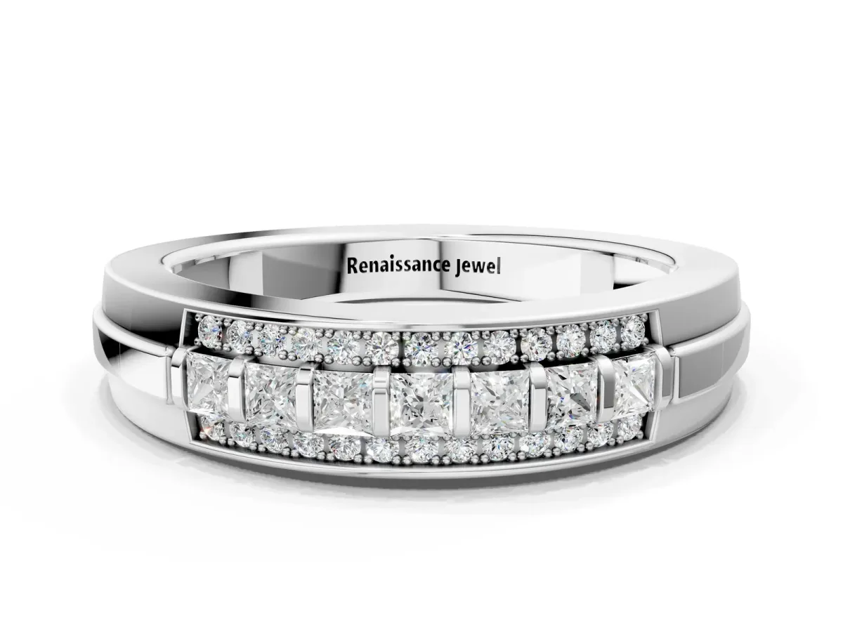 Bar-Set Princess Cut Diamond Pavé Band White gold