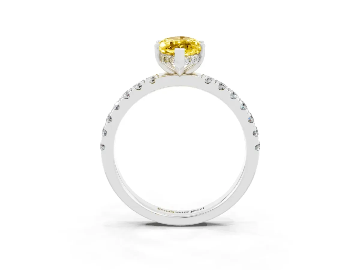Marquise Cut Yellow Sapphire Pave Band Solitaire Ring with Round and Prong Setting Platinum