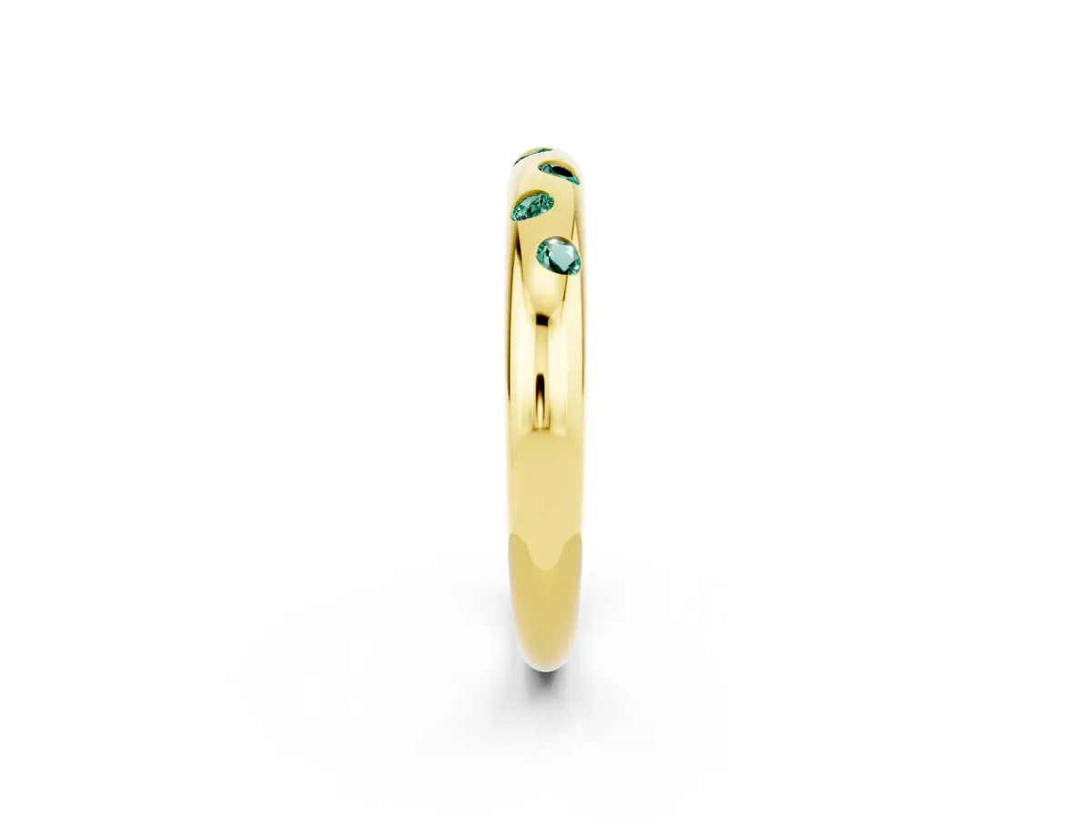 Round Green Sapphire Flush-Set Comfort Fit Band Yellow gold