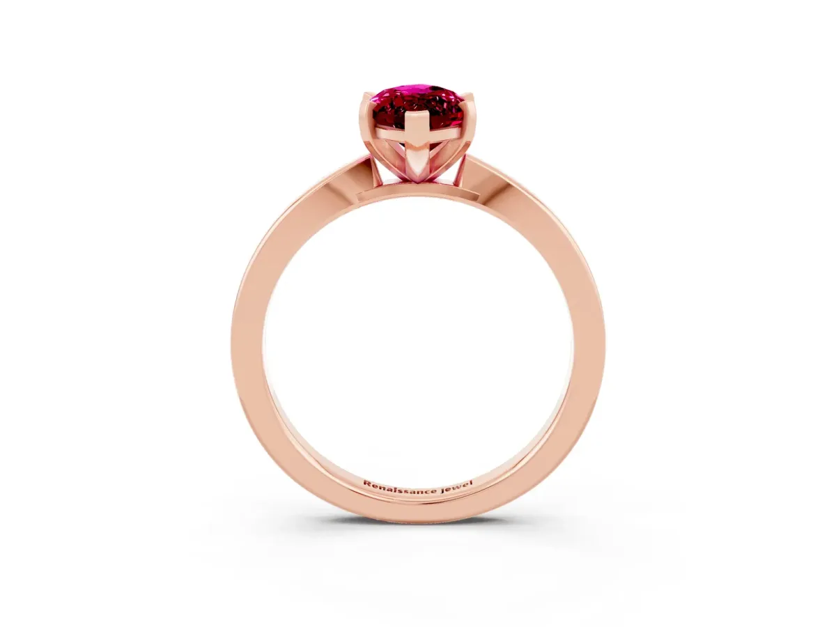 Marquise Cut Garnet Solitaire Engagement Ring with Classic Band and Four-Prong Setting Rose gold