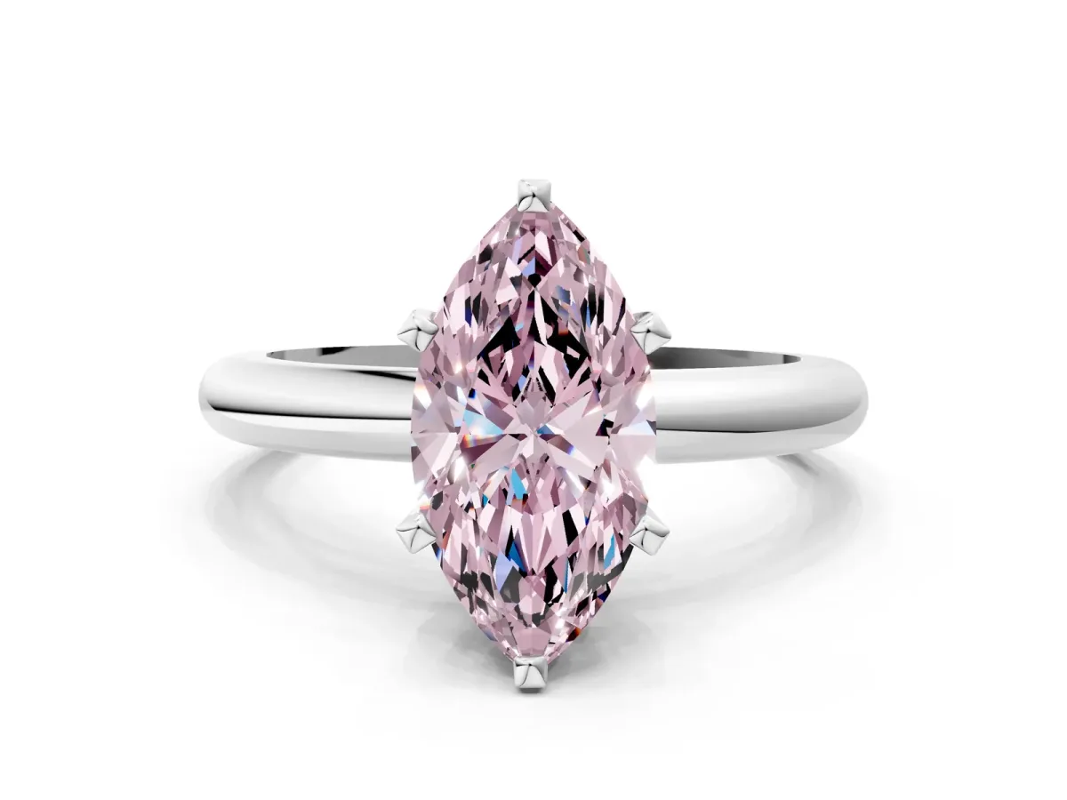 Fancy Pink Marquise Cut Diamond Solitaire Engagement Ring with Round Band and Four-Prong Setting Silver