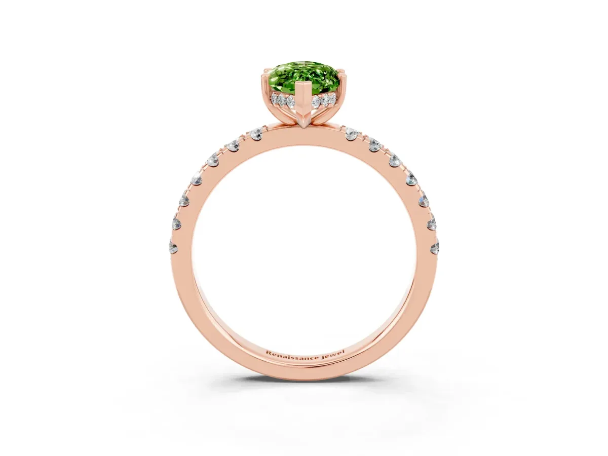 Marquise Cut Peridot Pave Band Solitaire Ring with Round and Prong Setting Rose gold