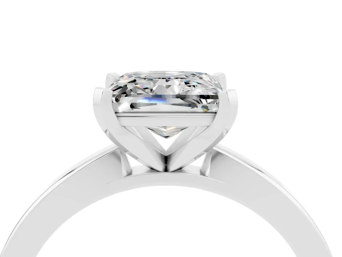Princess Cut Moissanite Solitaire Engagement Ring with Classic Band and Four-Prong Setting Silver