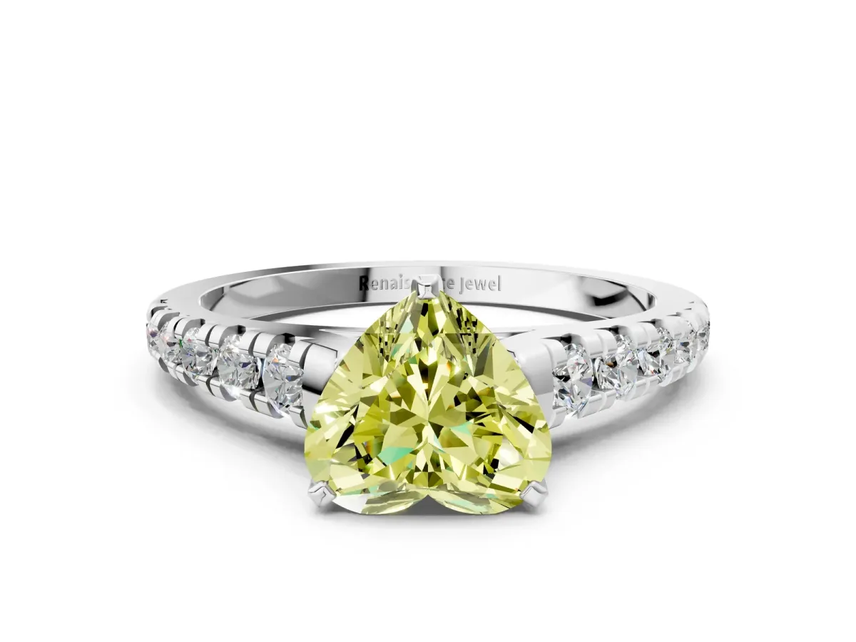 Fancy Yellow Heart Cut Diamond Cathedral Solitaire Ring with Round Pavé Band Platinum
