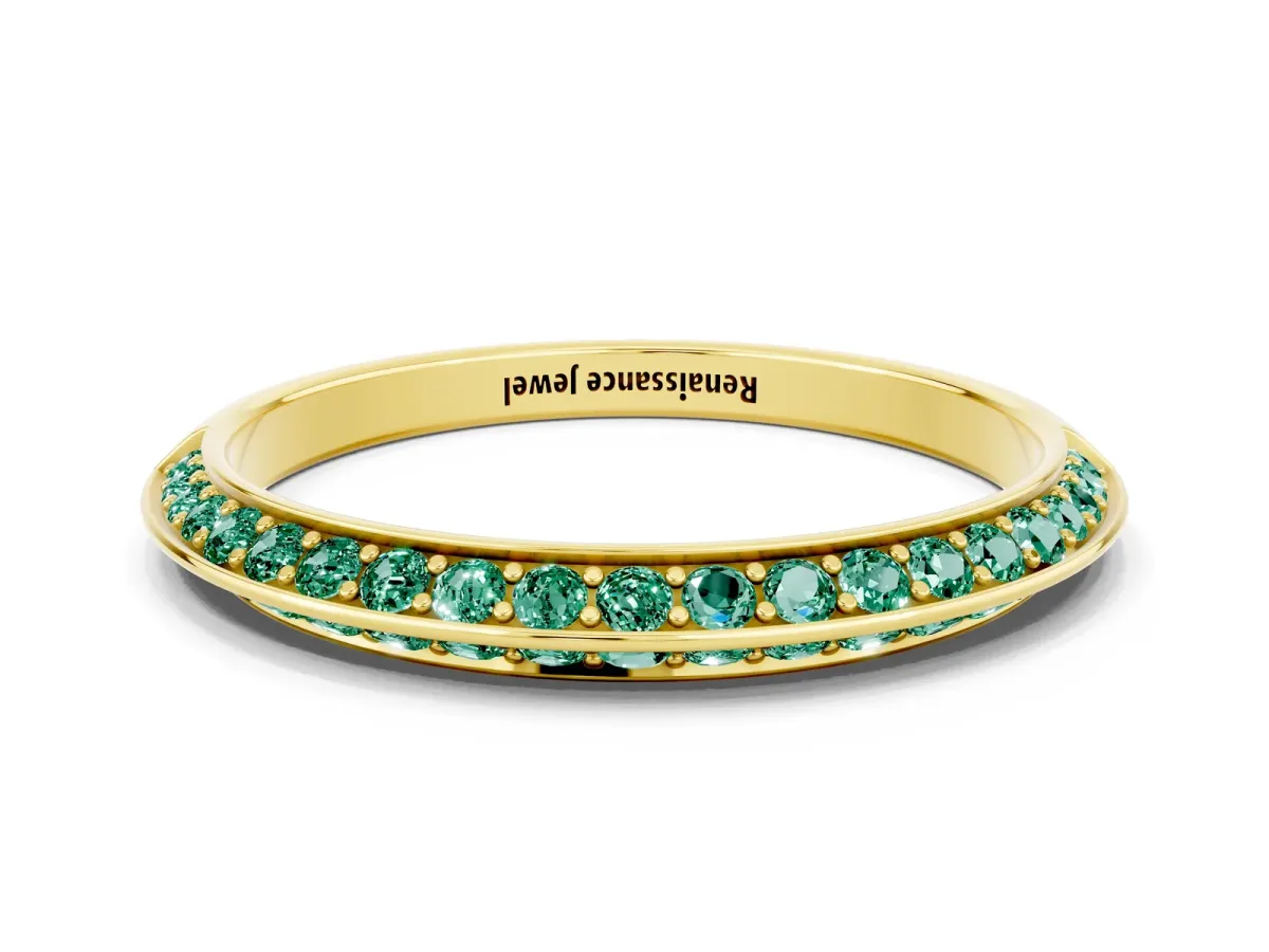 Double Row Pavé Round Green Sapphire Eternity Band with Channel Setting Yellow gold