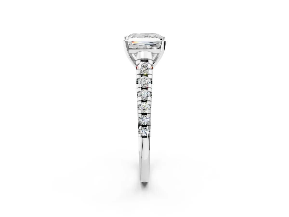 Princess Cut Diamond Cathedral Solitaire Ring with Round Pavé Band Platinum