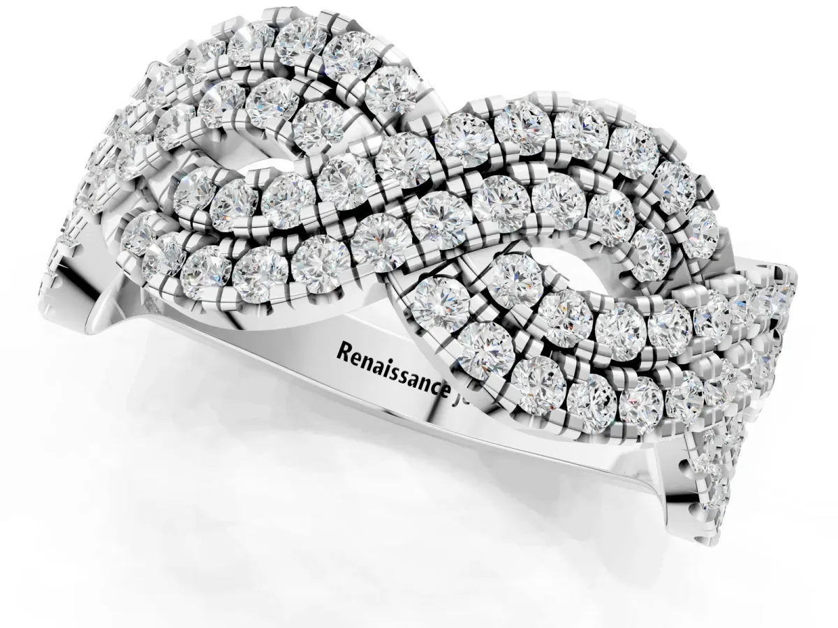 Pavé Round Diamond Infinity Twist Band with Shared Prong Setting Platinum