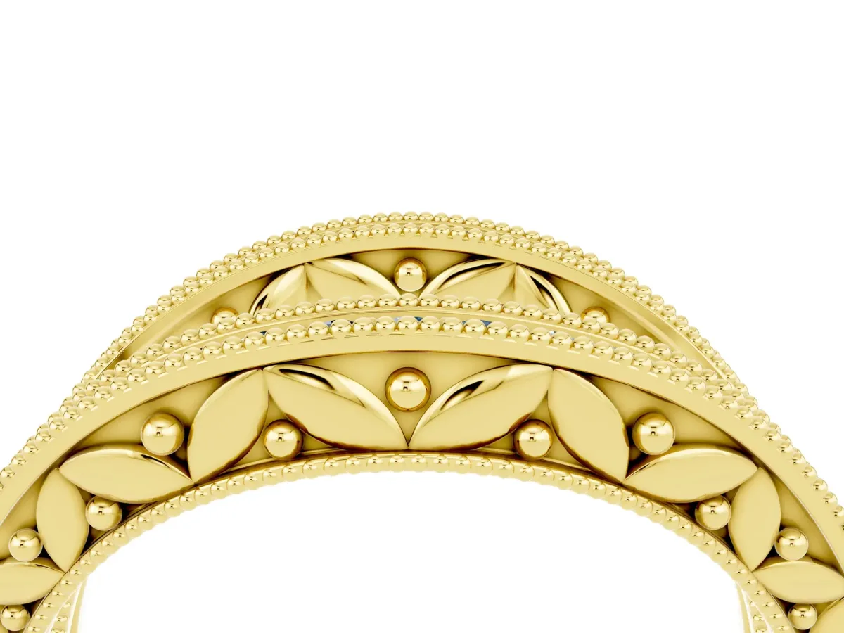 Round Aquamarine Milgrain Eternity Band with Channel Setting Yellow gold