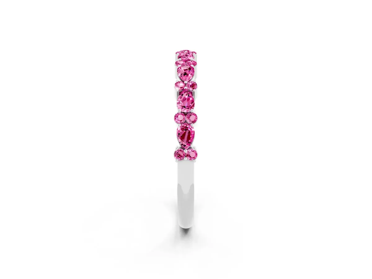 Pear and Round Pink Sapphire Wedding Band Silver