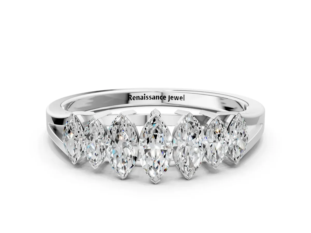 Marquise Diamond Prong-Set Half-Eternity Band White gold
