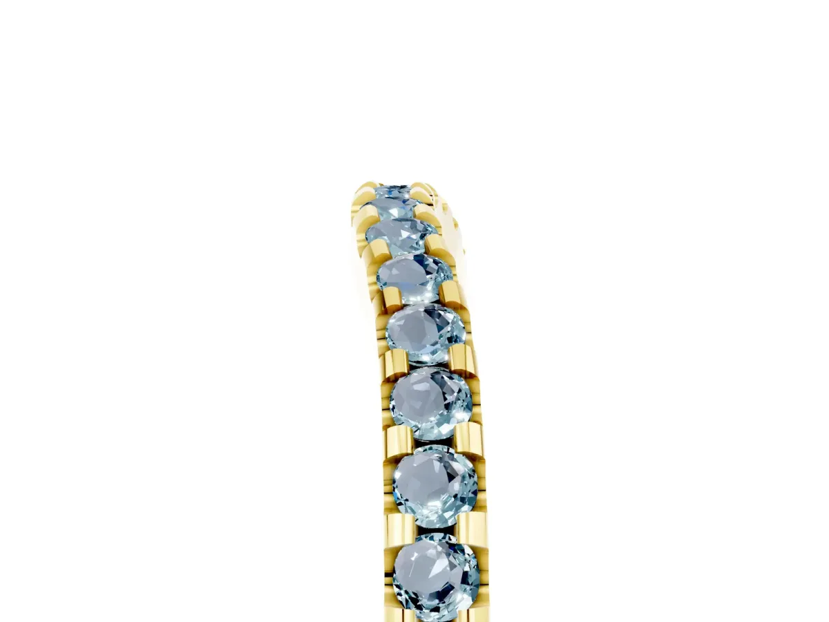 Round Aquamarine Pavé Curved Wedding Band Yellow gold