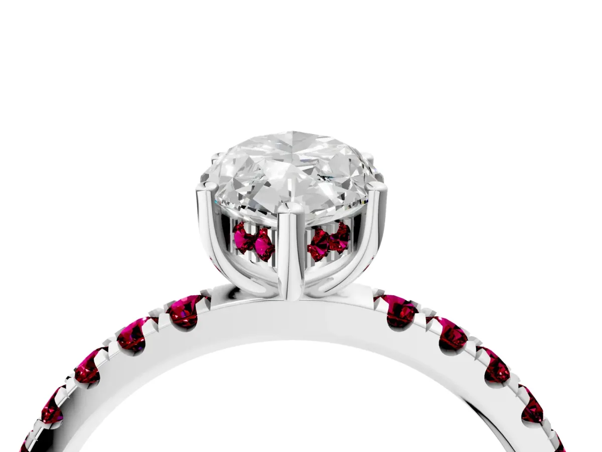 Marquise Cut Diamond Pave Band Solitaire Ring with Round Garnet and Prong Setting Platinum