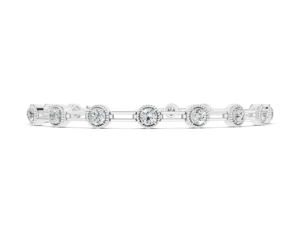 Round Bezel-Set Diamond Tennis Bracelet with Open Link Band White gold