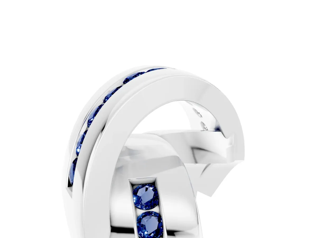 Pavé Round Blue Sapphire Crossover Band with Channel Setting White gold