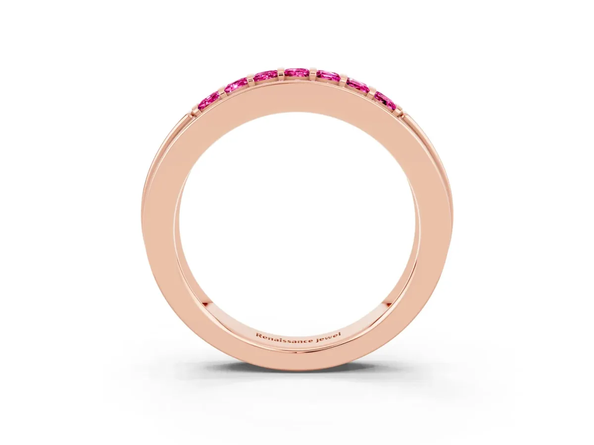 Bar-Set Princess Cut Pink Sapphire Pavé Band Rose gold