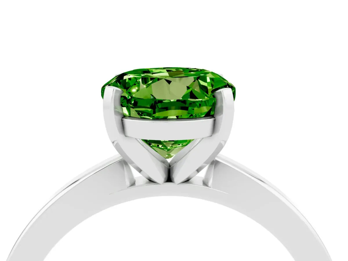 Round Cut Peridot Solitaire Engagement Ring with Classic Band and Four-Prong Setting White gold