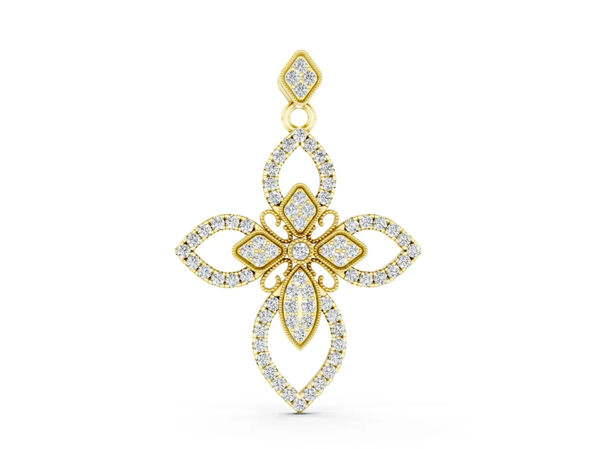 Pavé Marquise Diamond Cross Pendant Yellow gold