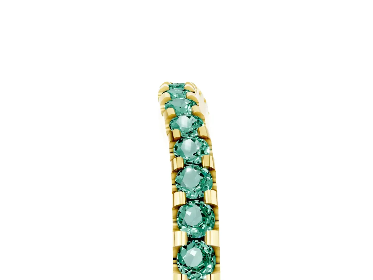 Round Green Sapphire Pavé Curved Wedding Band Yellow gold