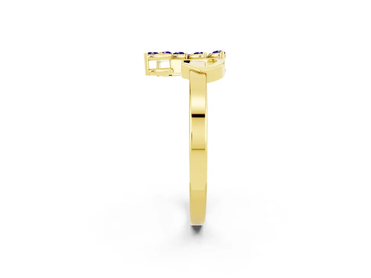 Marquise Tanzanite Cluster Bypass Ring with Prong Setting Yellow gold