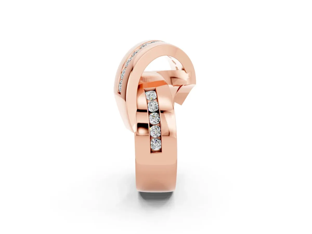 Pavé Round Moissanite Crossover Band with Channel Setting Rose gold
