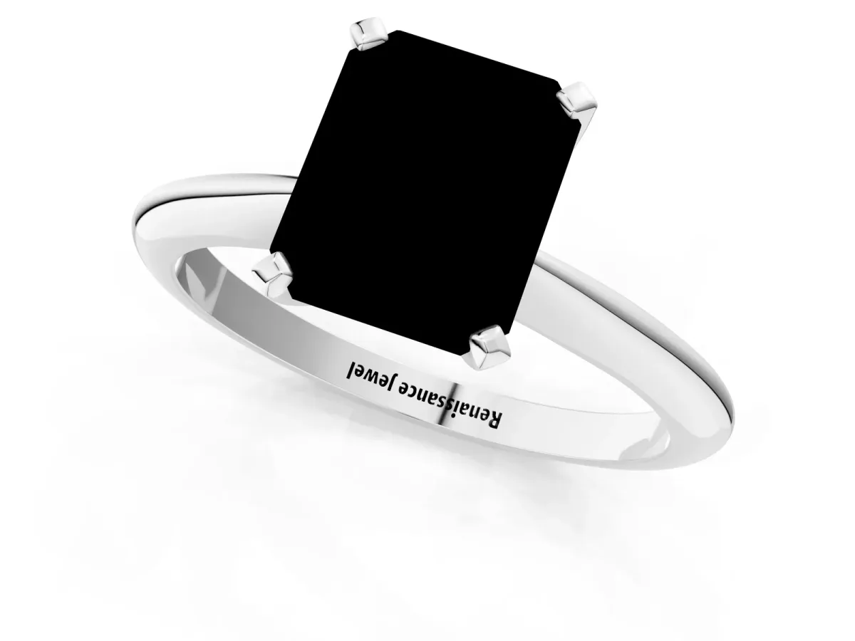 Fancy Yellow Radiant Cut Diamond Solitaire Engagement Ring with Classic Band and Four-Prong Setting Silver