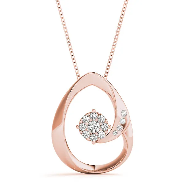 Round Cluster Diamond Prong-Set Teardrop Pendant Rose gold
