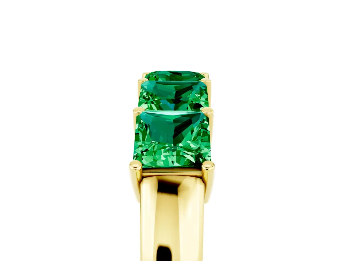 Princess Cut Five-Stone Emerald Band with Prong Setting Yellow gold