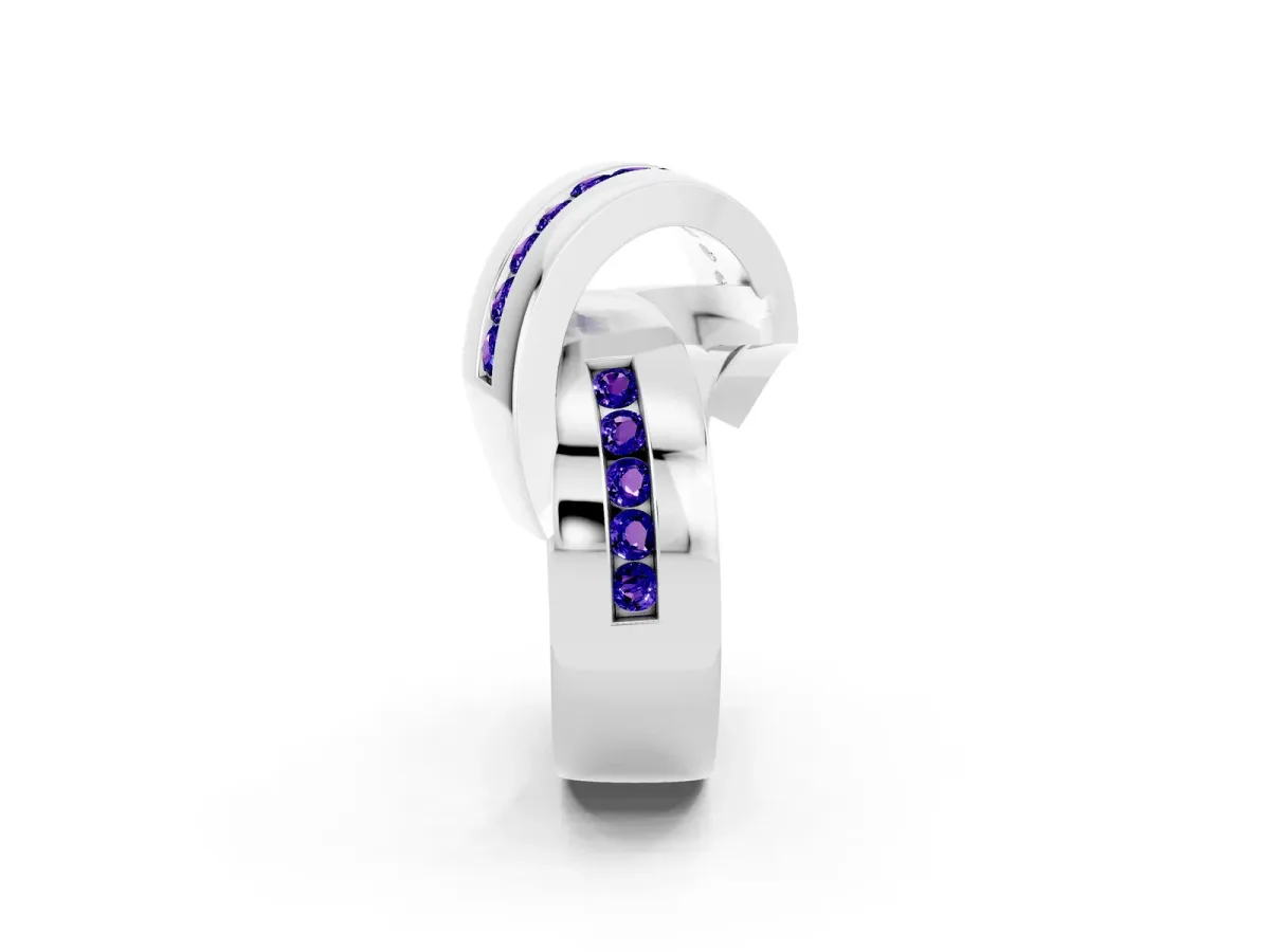 Pavé Round Tanzanite Crossover Band with Channel Setting Silver