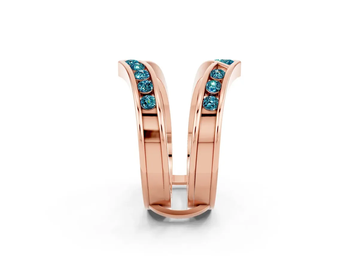 Round Blue Topaz Channel-Set Chevron Band Rose gold
