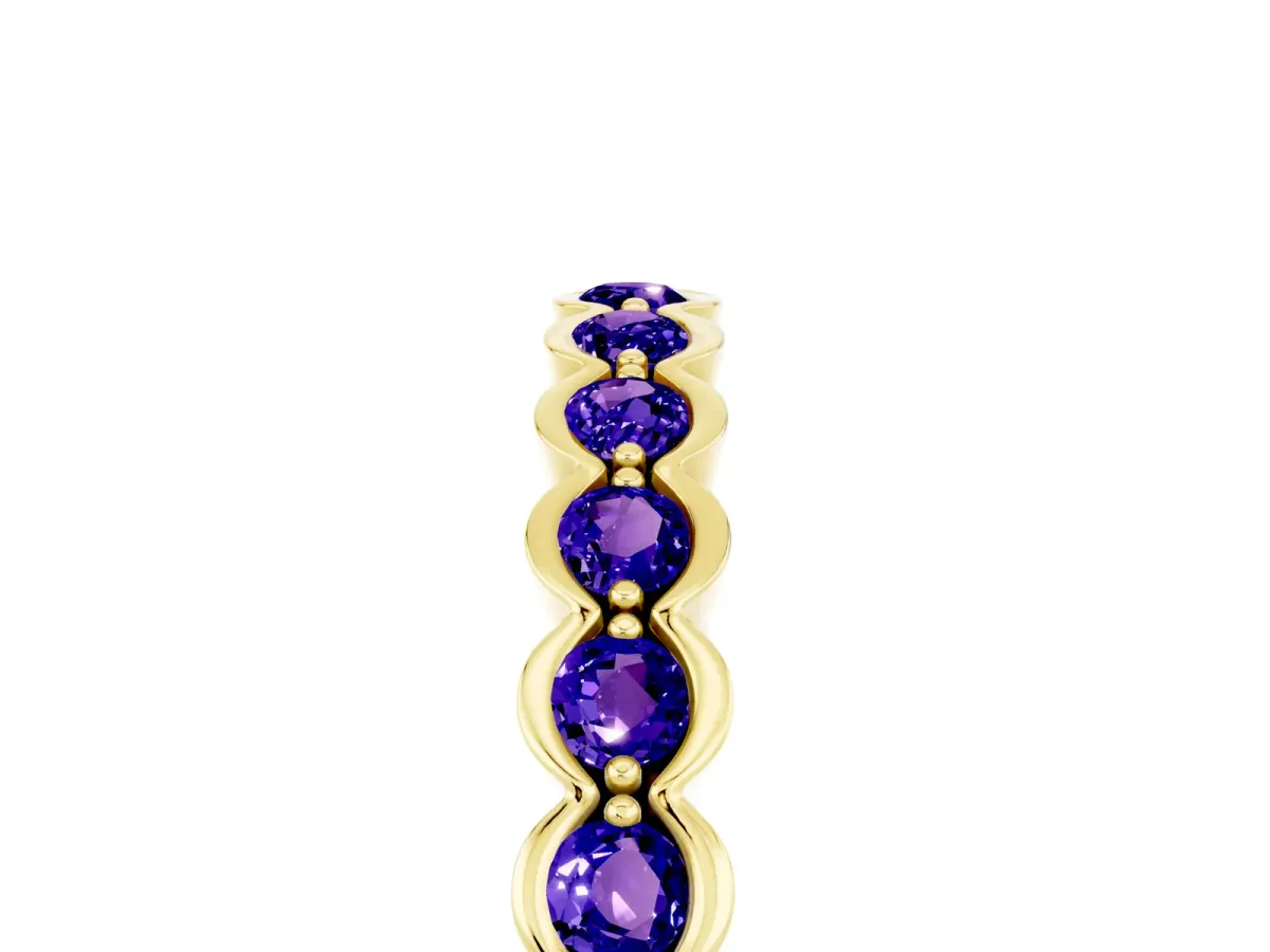 Round Tanzanite Bezel Set Eternity Band Yellow gold