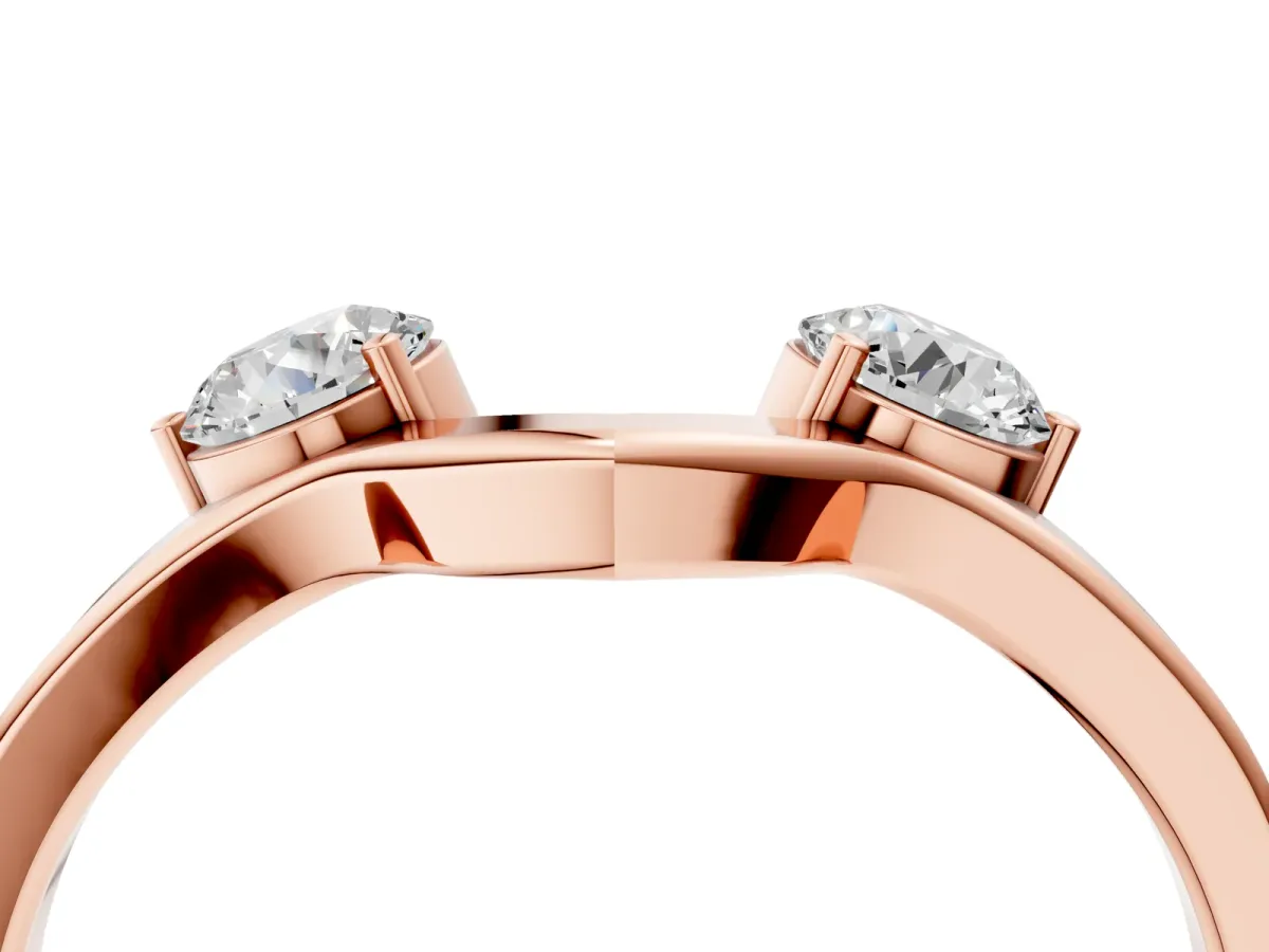 Dual Round Diamond Open Band Ring with Prong Setting Rose gold