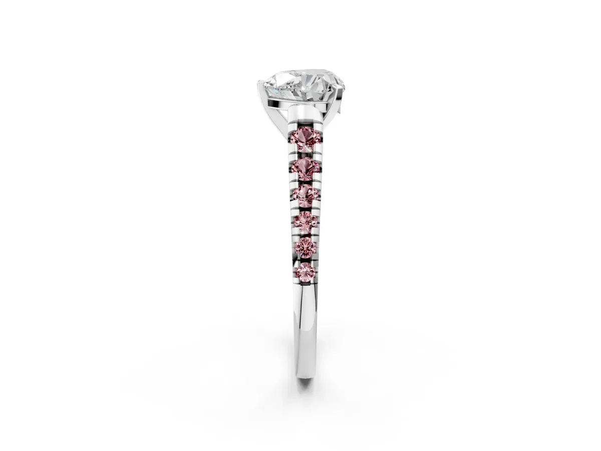 Heart Cut Diamond Cathedral Solitaire Ring with Round Morganite Pavé Band Platinum