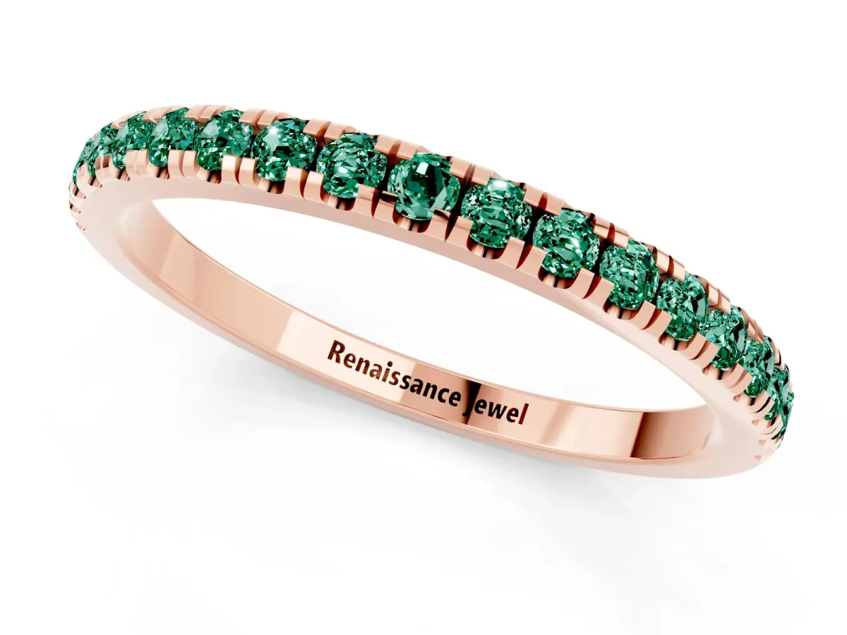 Pavé Round Green Sapphire Half Eternity Band with Shared Prong Setting Rose gold