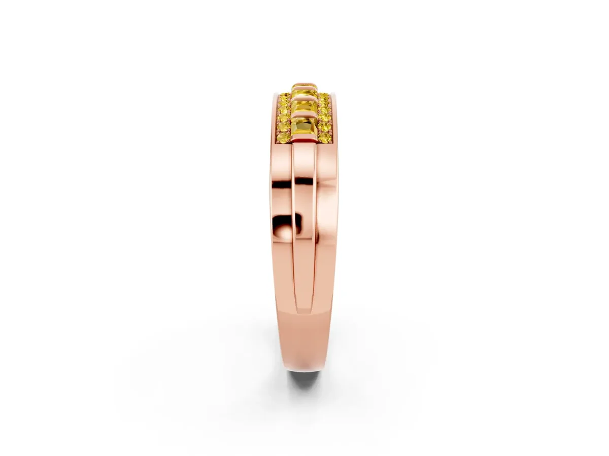 Bar-Set Princess Cut Yellow Sapphire Pavé Band Rose gold