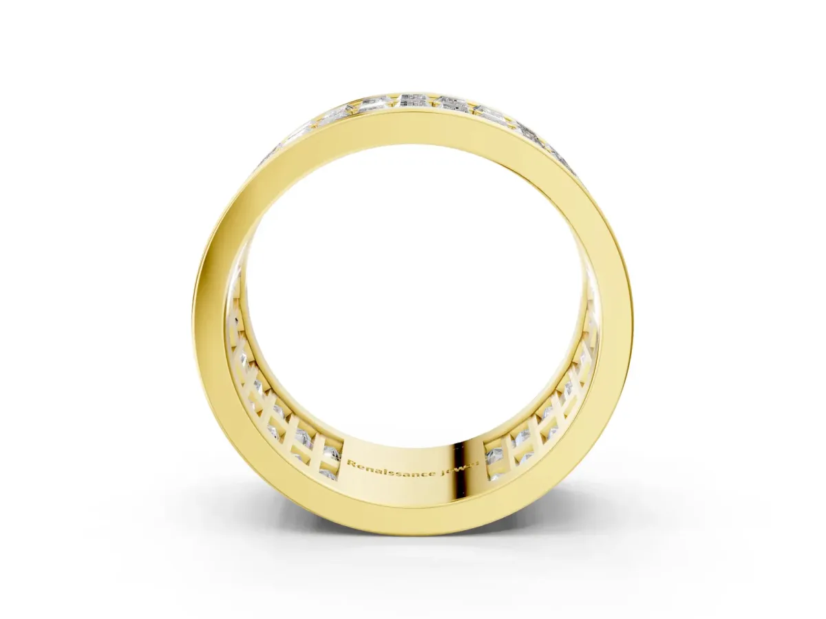 Baguette Diamond Staggered Two-Row Mens Band Yellow gold