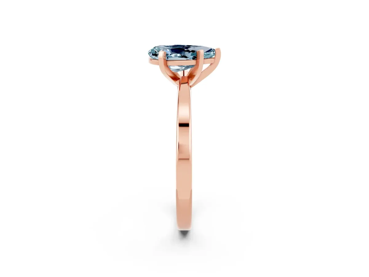 Pear Cut Aquamarine Solitaire Engagement Ring with Classic Band and Four-Prong Setting Rose gold
