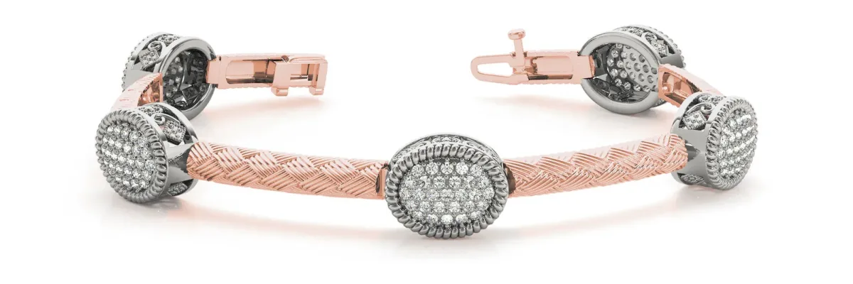 Pavé Round Stone Woven Band Bracelet with Bezel Setting Rose gold