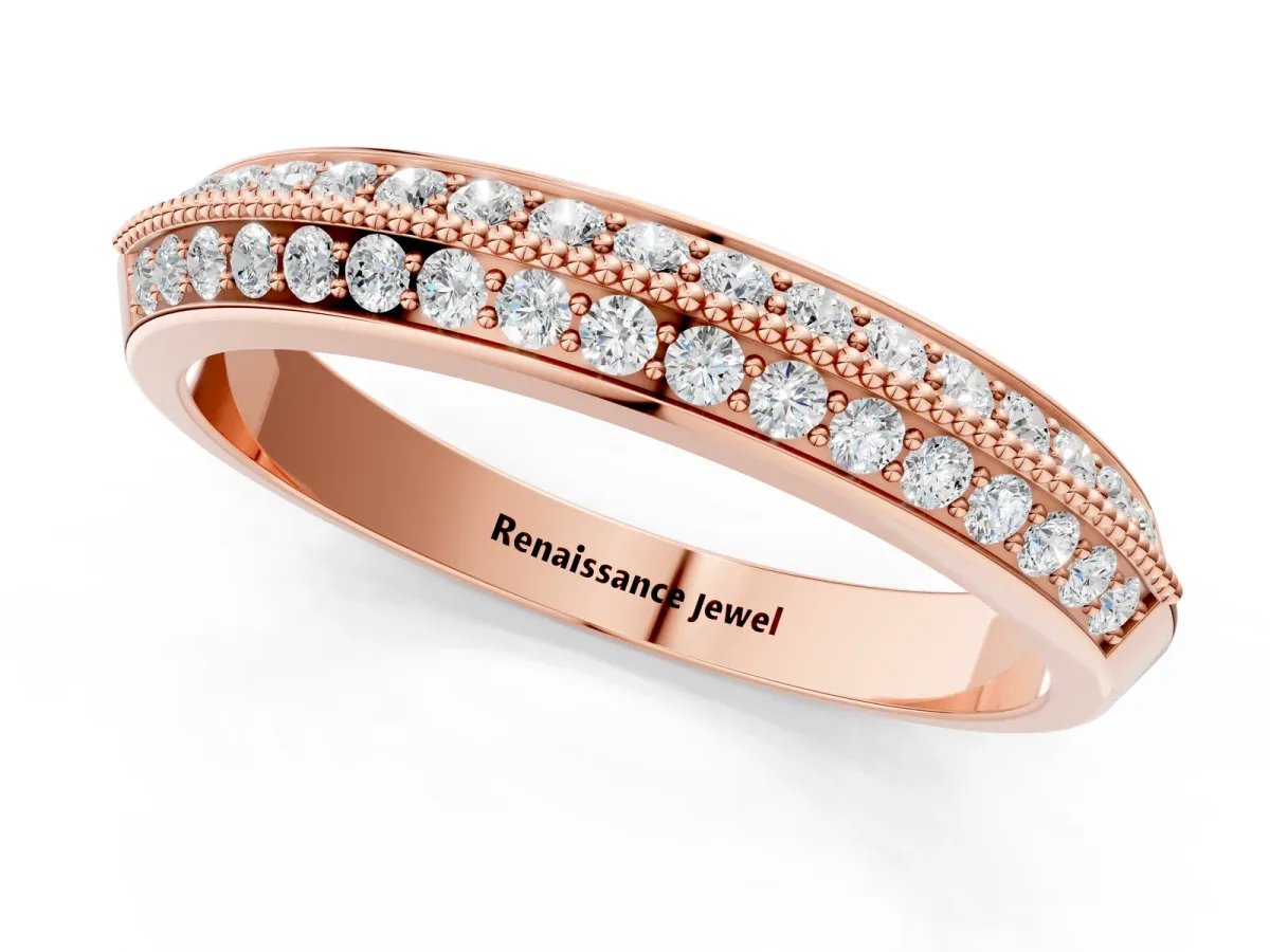 Round Diamond Pave Eternity Band with Milgrain Edging Rose gold