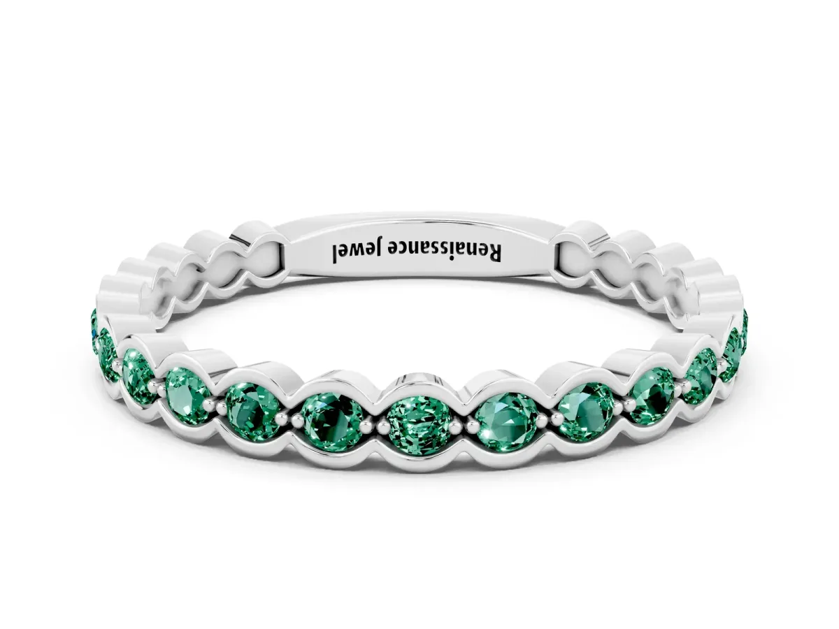 Round Green Sapphire Bezel Set Eternity Band Silver