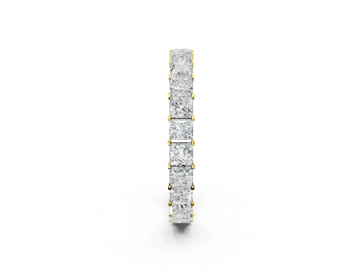 Princess Cut Diamond Eternity Band with Channel Setting and Shared Prong Yellow gold