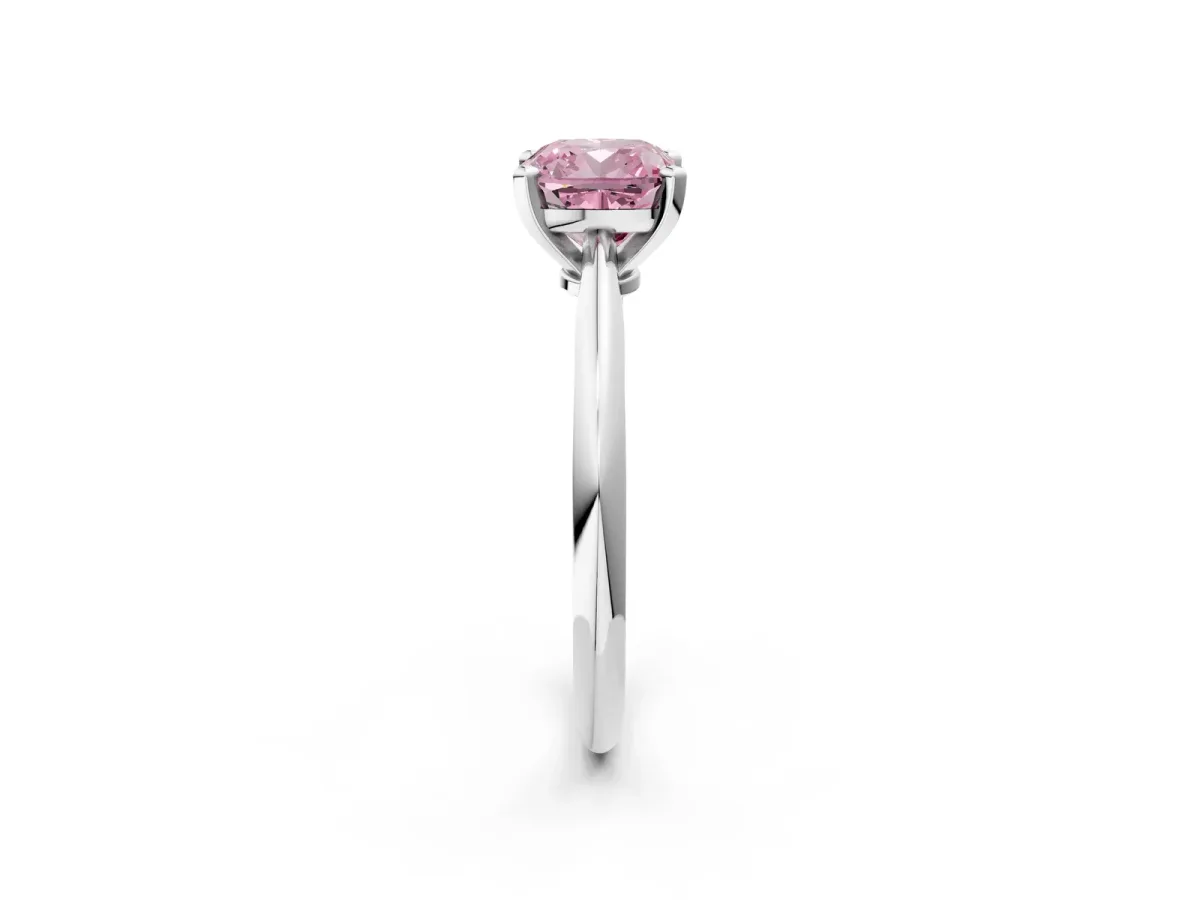 Fancy Pink Cushion Cut Diamond Solitaire Engagement Ring with Classic Band and Four-Prong Setting Silver