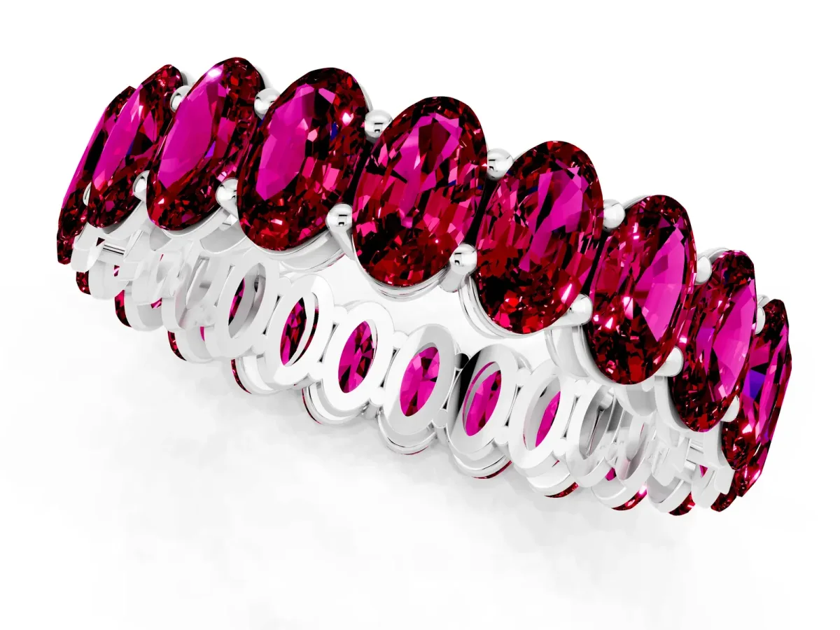 Oval Cut Garnet Eternity Band with Shared Prong Setting White gold
