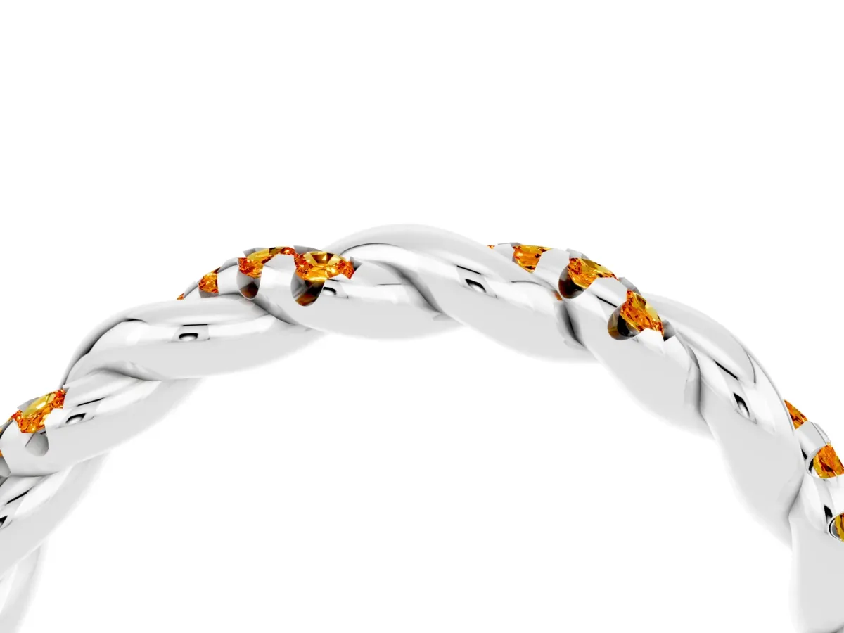 Twisted Pavé Round Citrine Eternity Band Silver