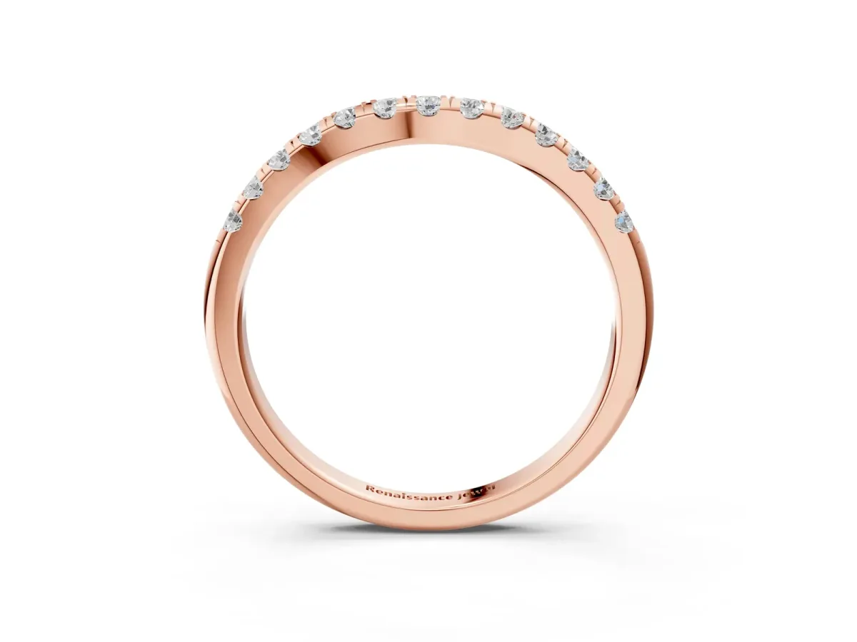 Round Diamond Pavé Curved Eternity Band with Shared Prong Setting Rose gold
