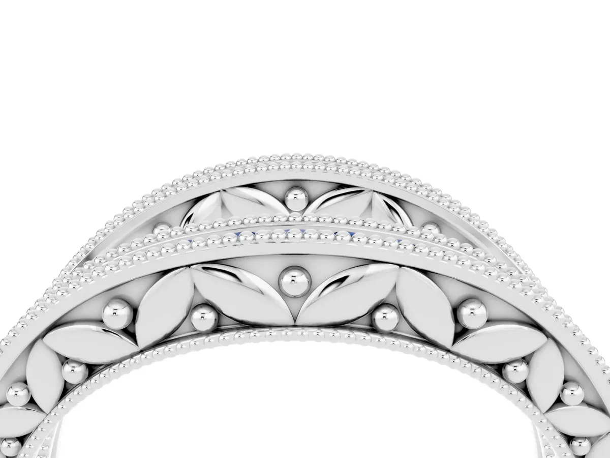 Round Blue Sapphire Milgrain Eternity Band with Channel Setting Platinum
