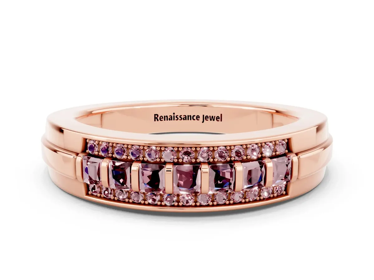 Bar-Set Princess Cut Morganite Pavé Band Rose gold