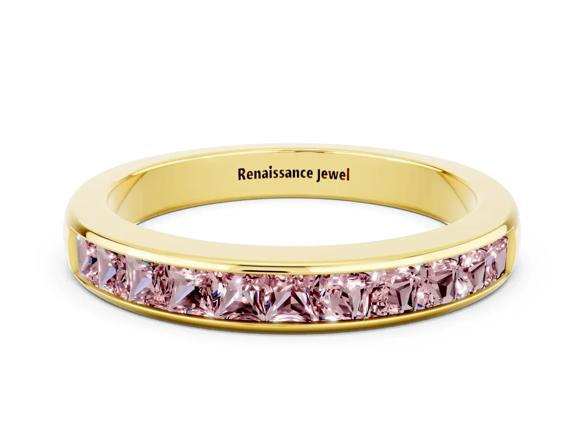 Channel Set Princess Cut Morganite Eternity Band Yellow gold