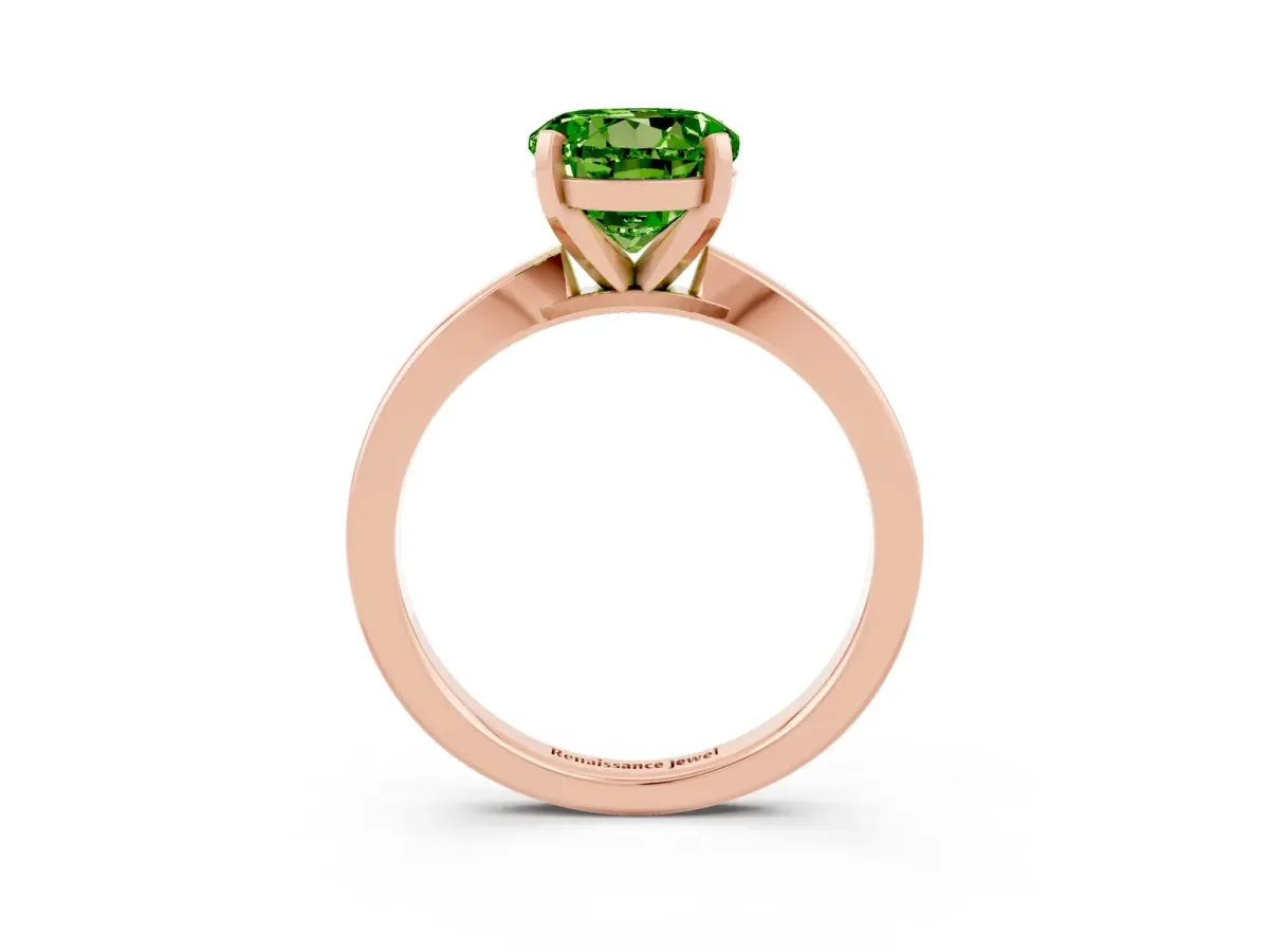 Round Cut Peridot Solitaire Engagement Ring with Classic Band and Four-Prong Setting Rose gold