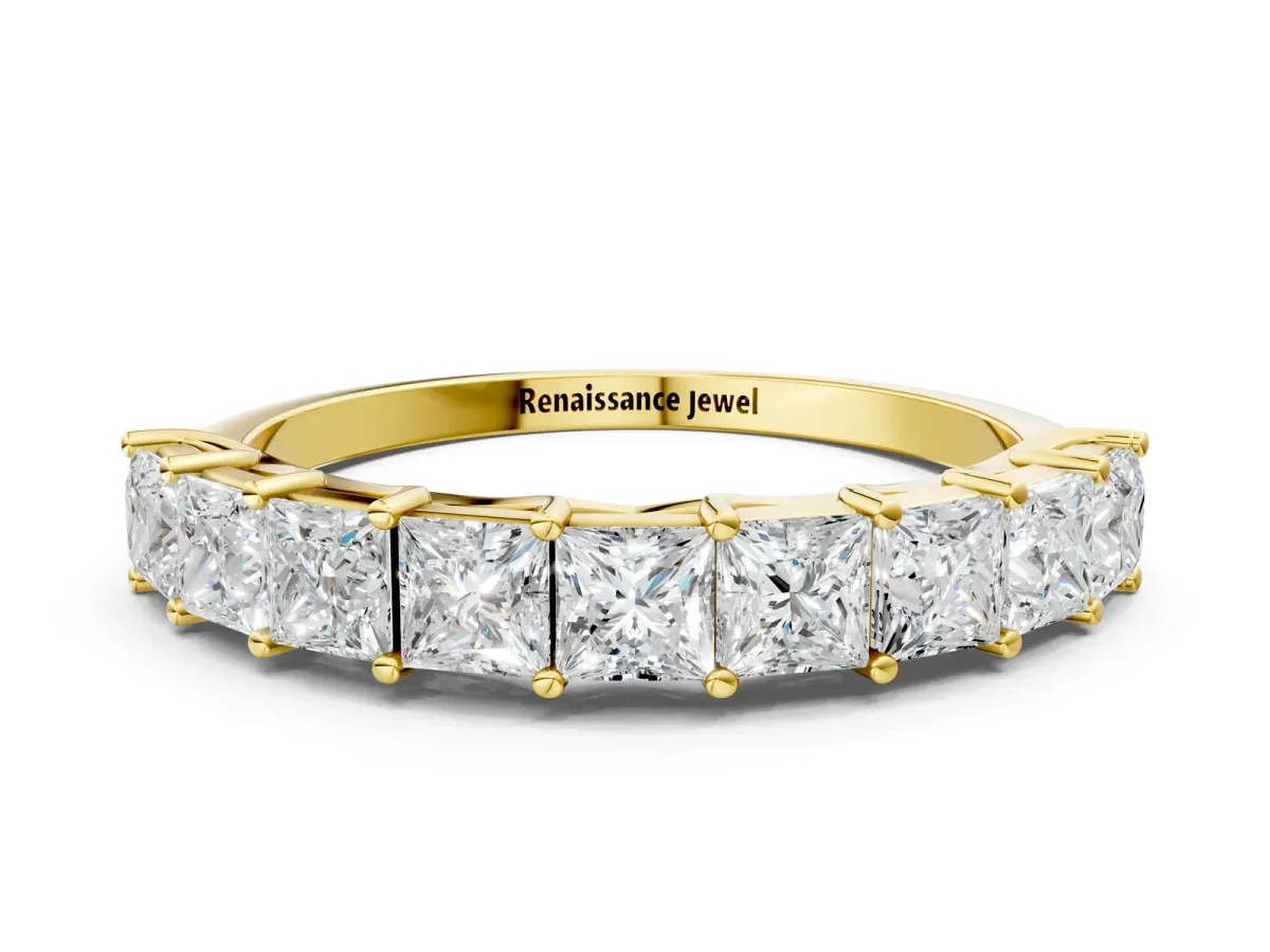 Princess Cut Diamond Channel-Set Eternity Band with Prong Setting Yellow gold